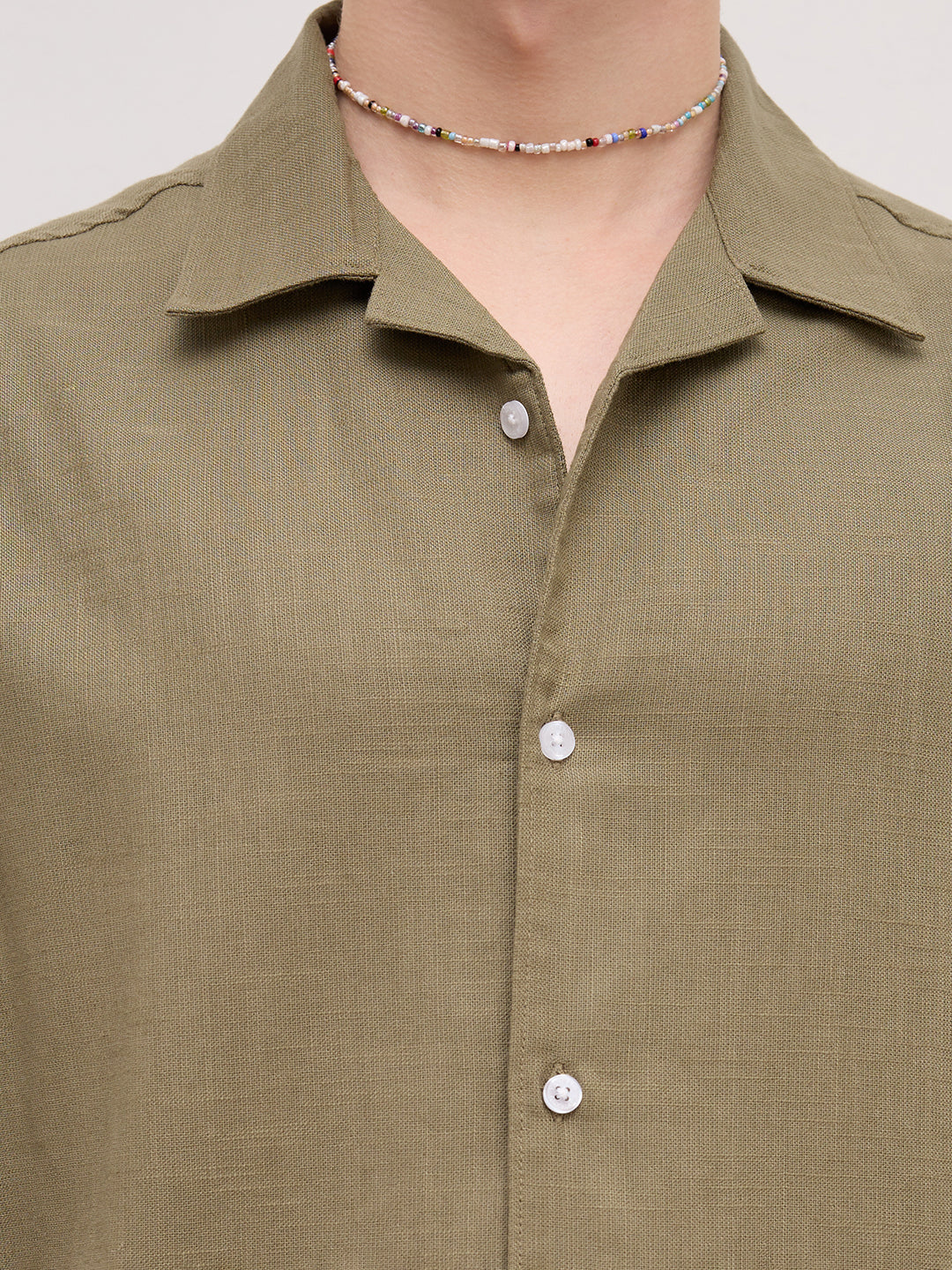 Olive Green Notch Collar Oversized Shirt