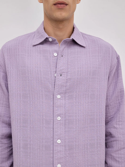 Soft Lavender Double Cloth Gauze Textured Boxy Fit Crop Shirt