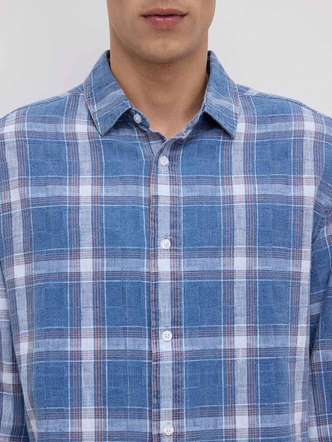 Timeless Denim Plaid Checks Cuffless Oversized Shirt