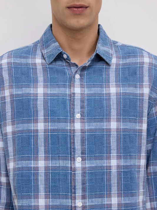 Timeless Denim Plaid Checks Cuffless Oversized Shirt