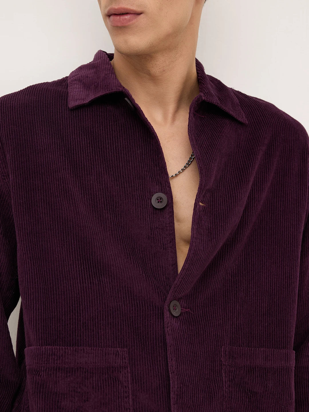 Exquisite Wine Corduroy Double Pocket Oversized Shacket