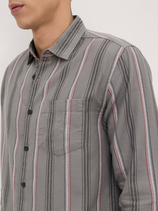 Cityscape Grey and Red Stripe Shirt