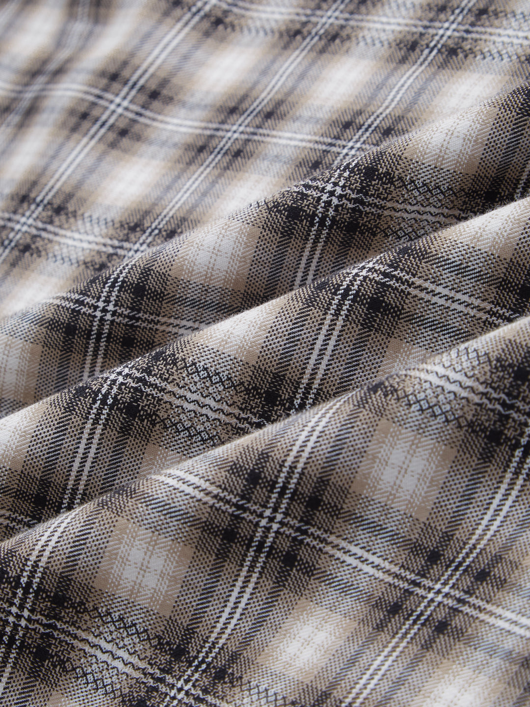 Beige & Black Interlock Plaid Checks Textured Shirt