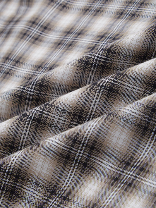 Beige & Black Interlock Plaid Checks Textured Shirt