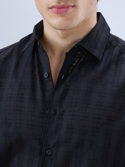 Metal Black Textured Checks Shirt