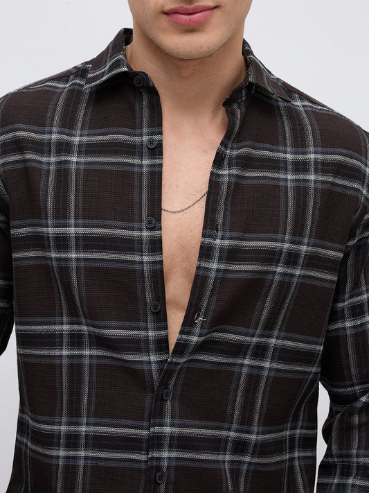 Brown & White Contrast Bold Checks Shirt