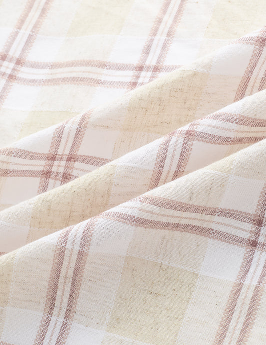 Sand Beige Windowpane Checks Linen Blend Shirt