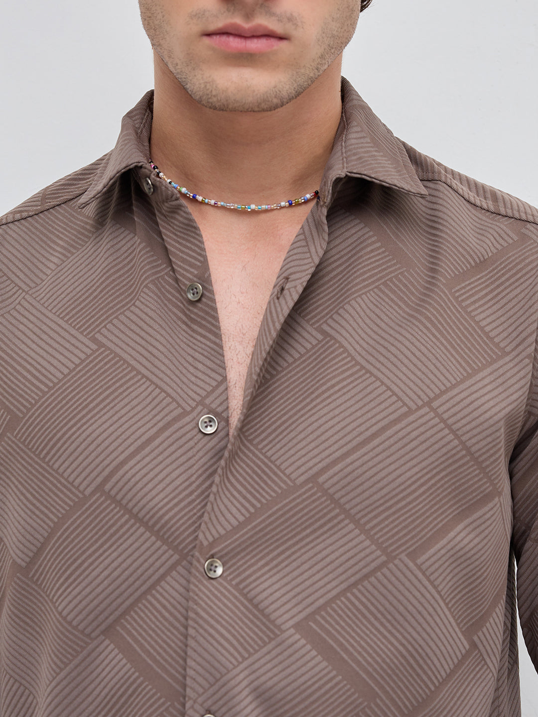 Elegant Brown Block Weave Knitted Shirt
