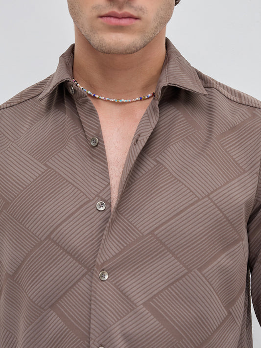 Elegant Brown Block Weave Knitted Shirt