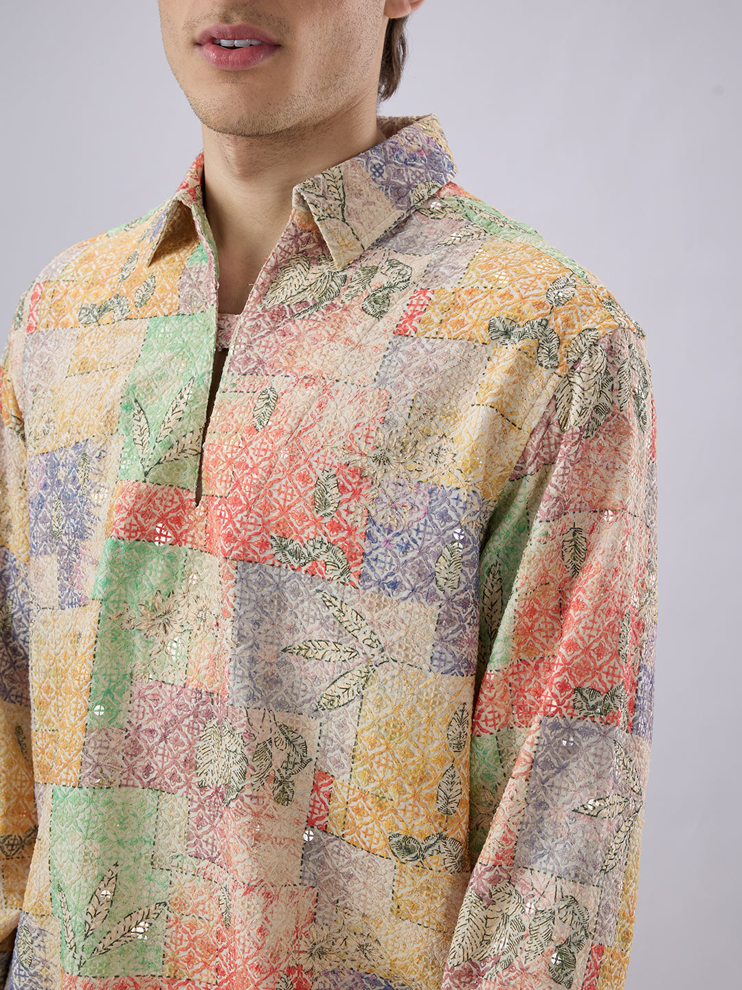 Rang Edit Sequin Embroidered Cuffless Oversized Shirt