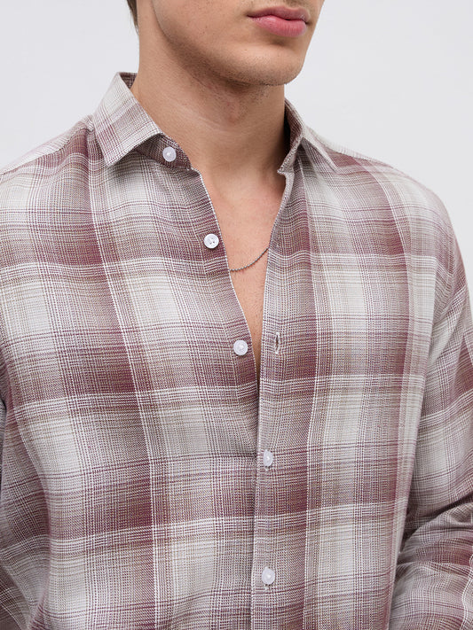 Dusty Brown Shadow Gradient Checks Shirt
