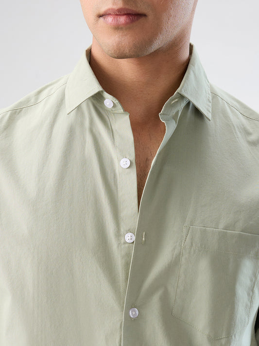 Plush Asparagus Green Peach Finish Poplin Shirt