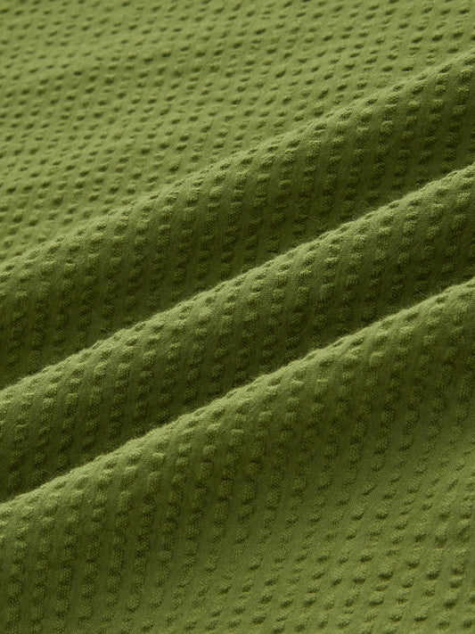 Basil Green Seersucker Striped Stand Collar Oversized Shirt