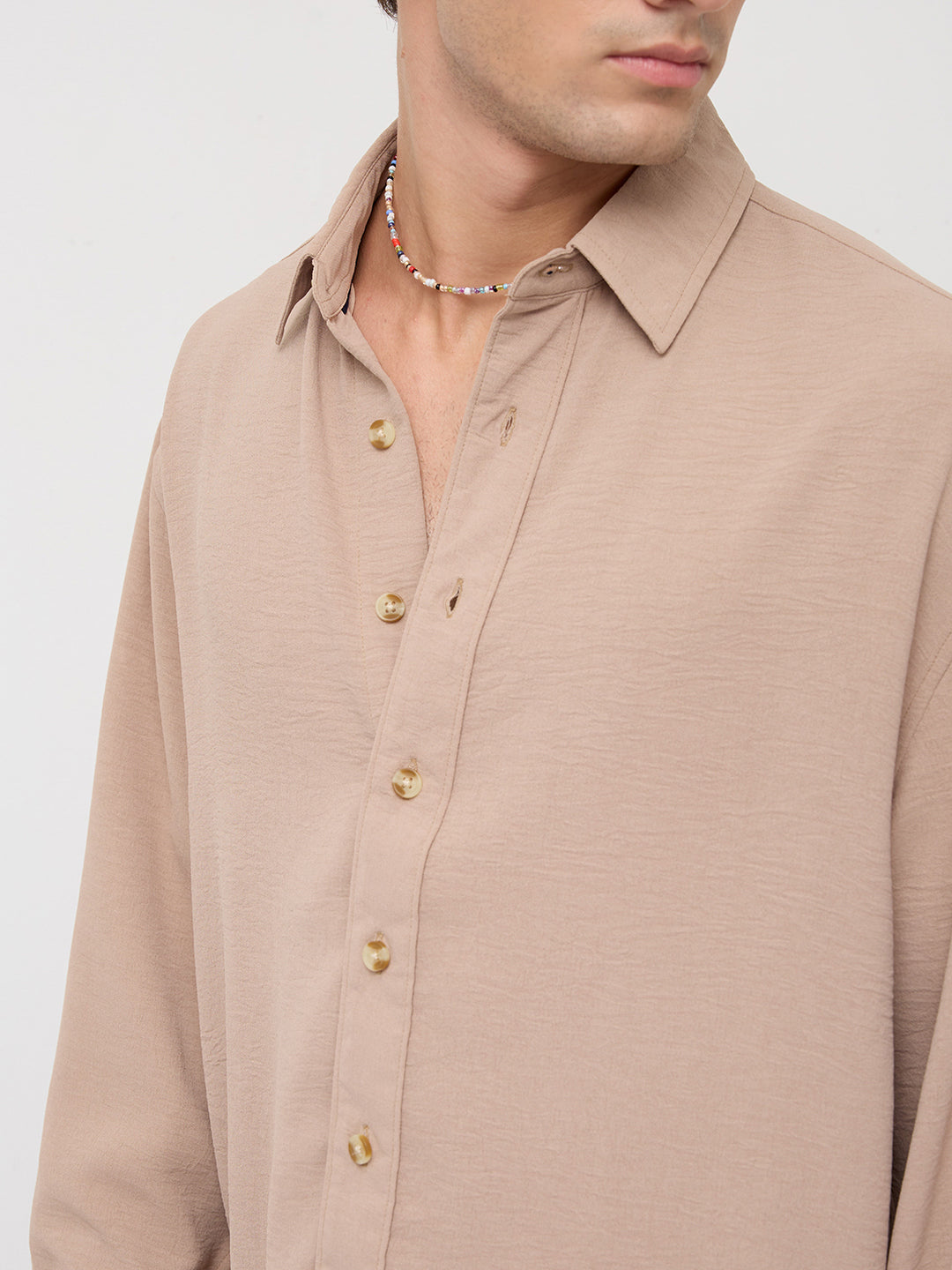 Soft Khaki Lightweight Crinkled Boxy Fit Crop Shirt