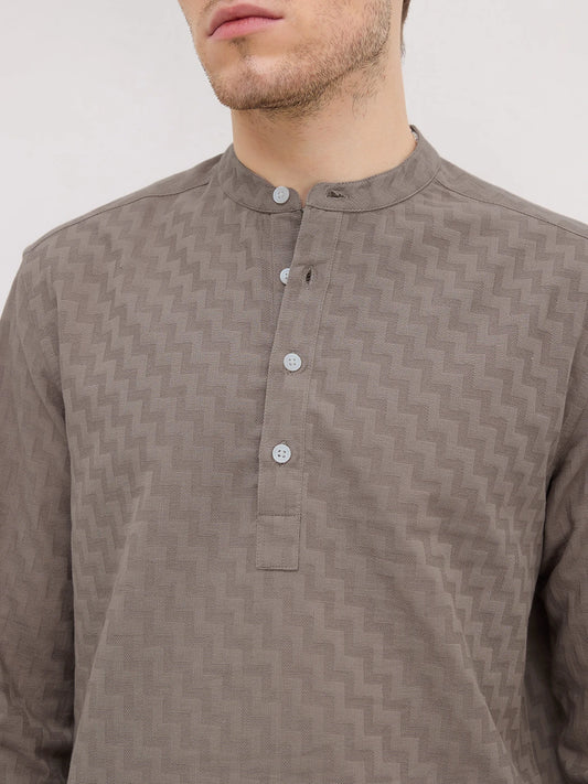 Dessert Taupe Abstrast Maze Textured Kurta