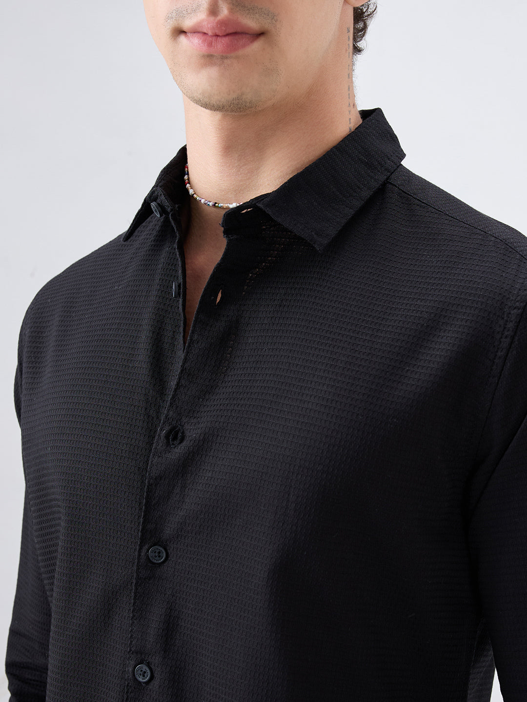 Jade Black Textured Knit Shirt