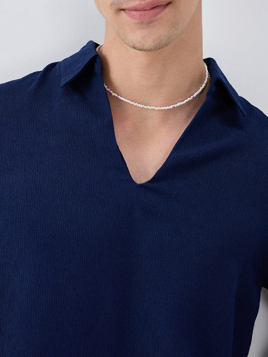 Midnight Navy Crepe Oversized Polo Shirt