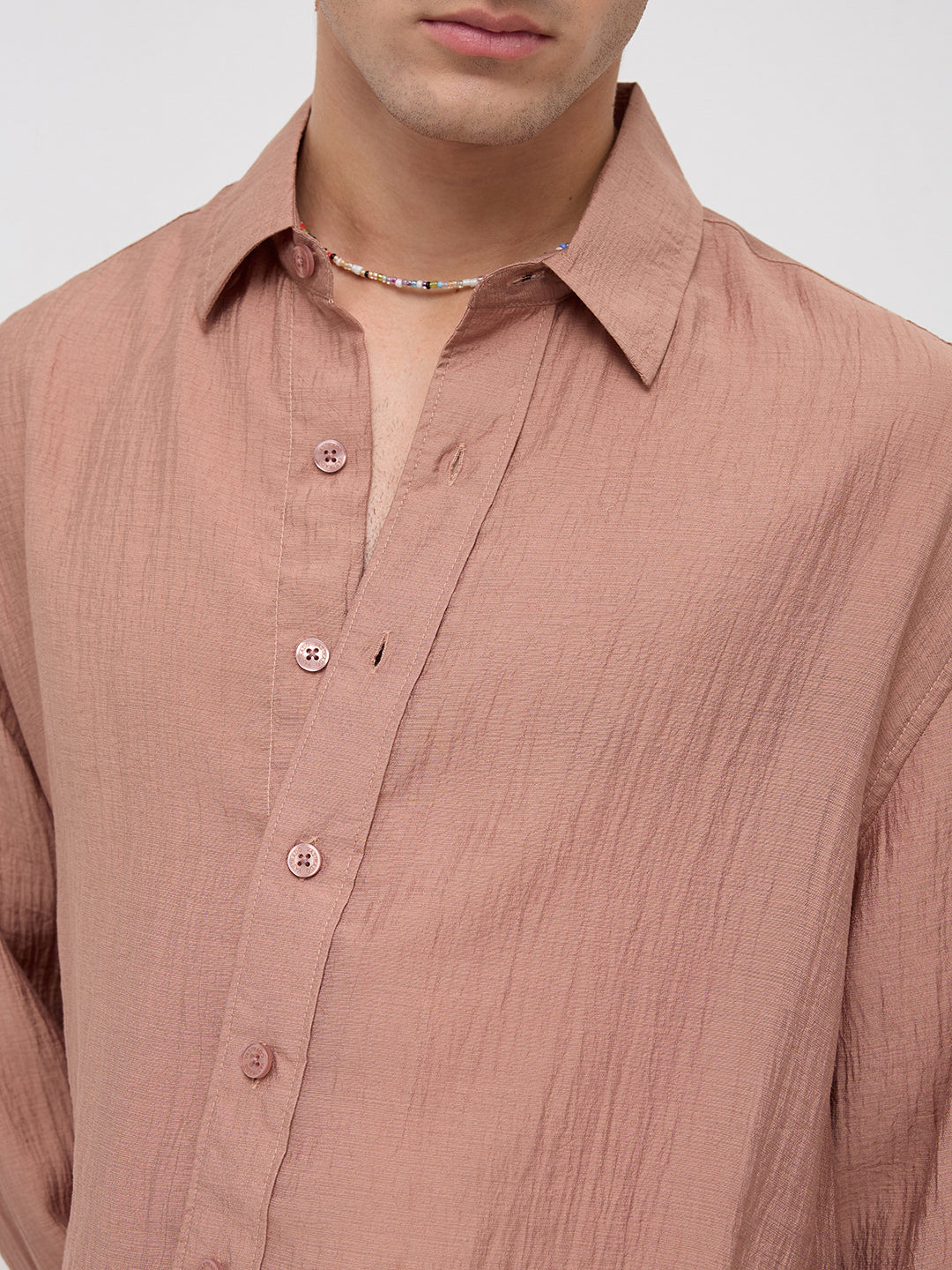 Burnt Clay Sheen Crinkled Boxy Fit Crop Shirt
