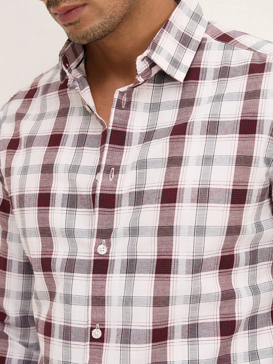 Classic Maroon & White Plaid Checks Shirt