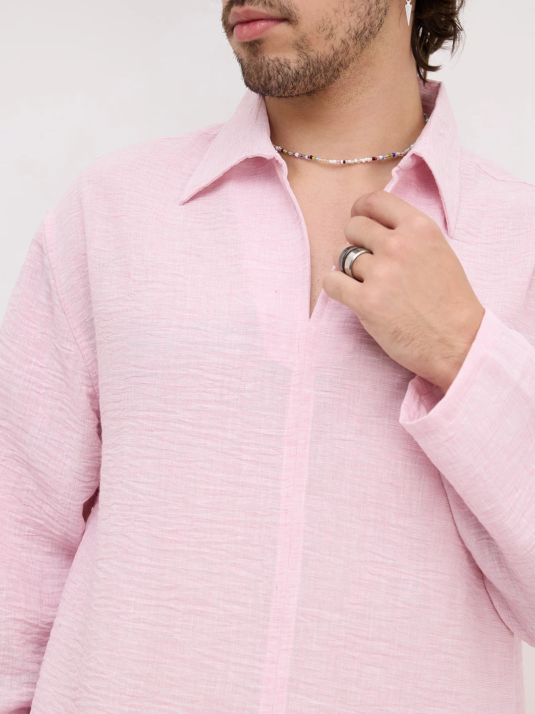 Soft Pink Fine Textured Center Seam Oversized Shirt