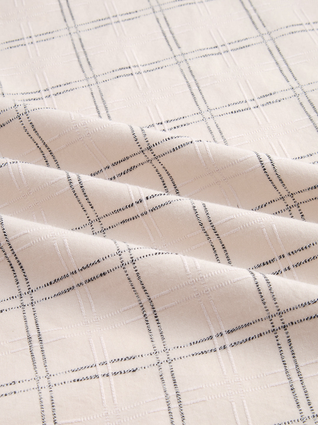 Beige & Black Gridline Graph Textured Checks Shirt