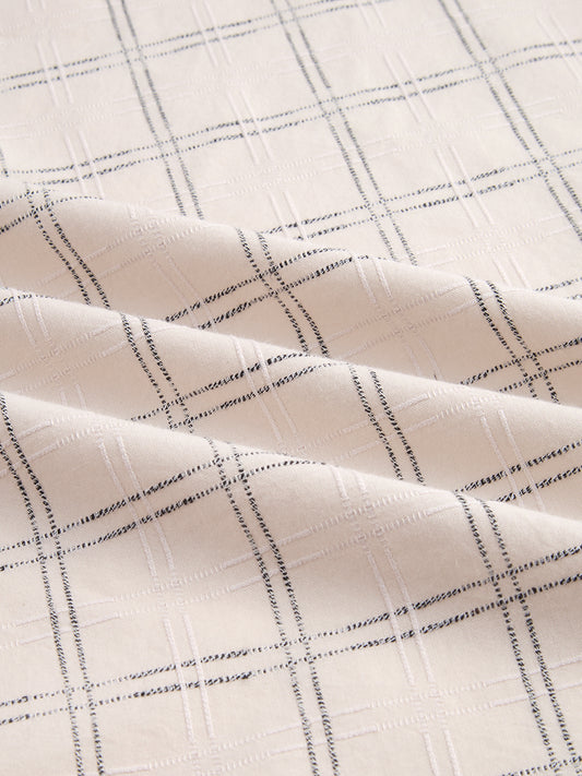Beige & Black Gridline Graph Textured Checks Shirt