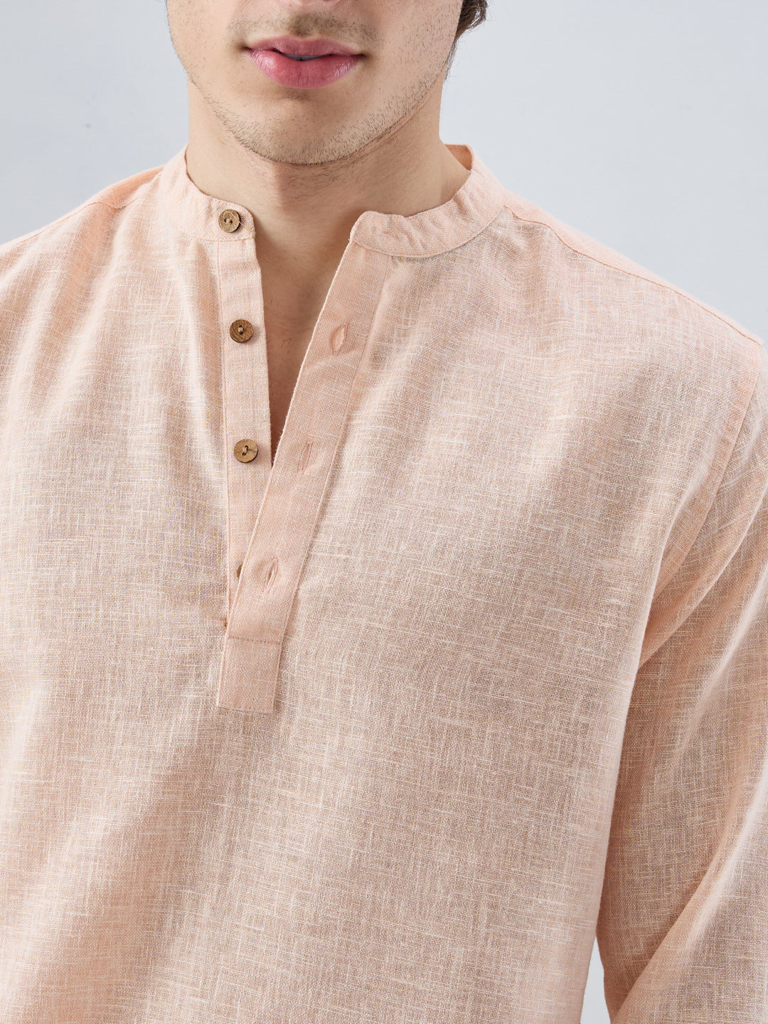 Creamy Peach Slub Textured Kurta