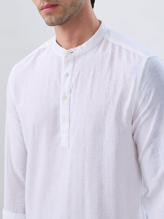 White Fine Weave Textured Kurta