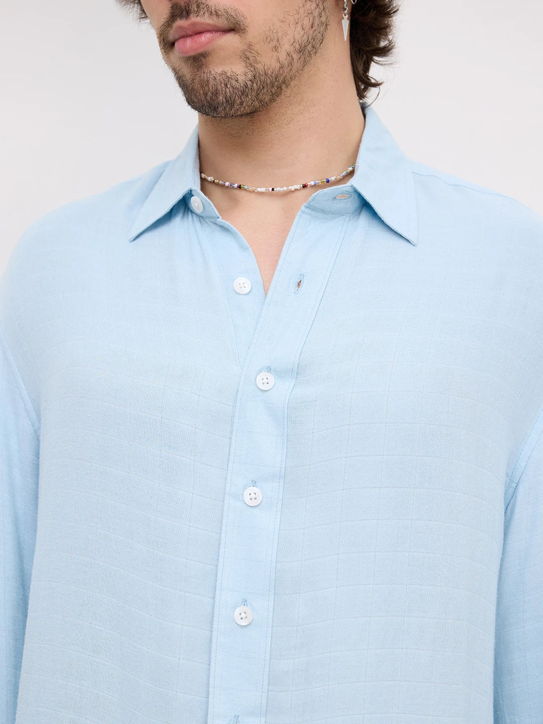 Plush Artic Blue Airloom Double Cloth Boxy Fit Crop Shirt