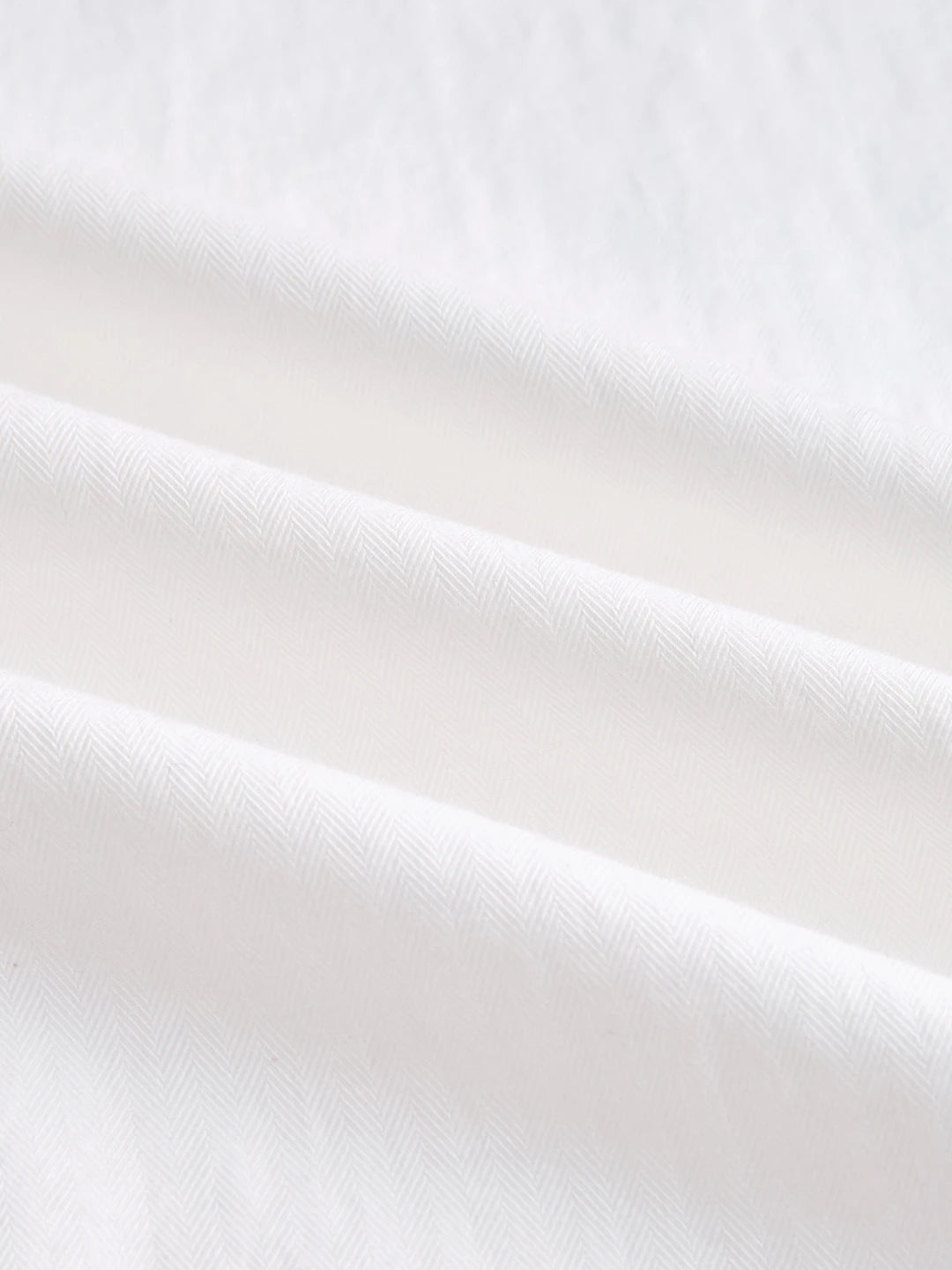Pure White Herringbone Textured Boxy Fit Crop Shirt