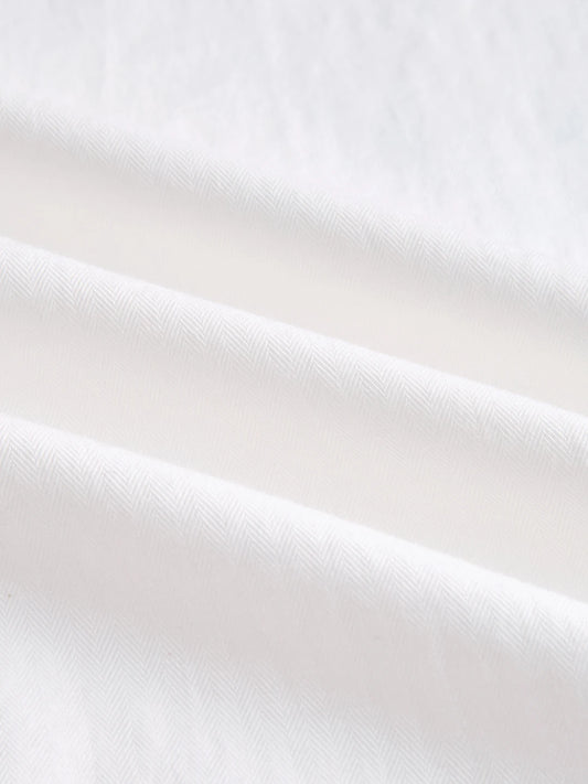 Pure White Herringbone Textured Boxy Fit Crop Shirt