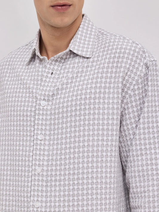 Glacier Grey Mosaic Textured Boxy Fit Crop Shirt