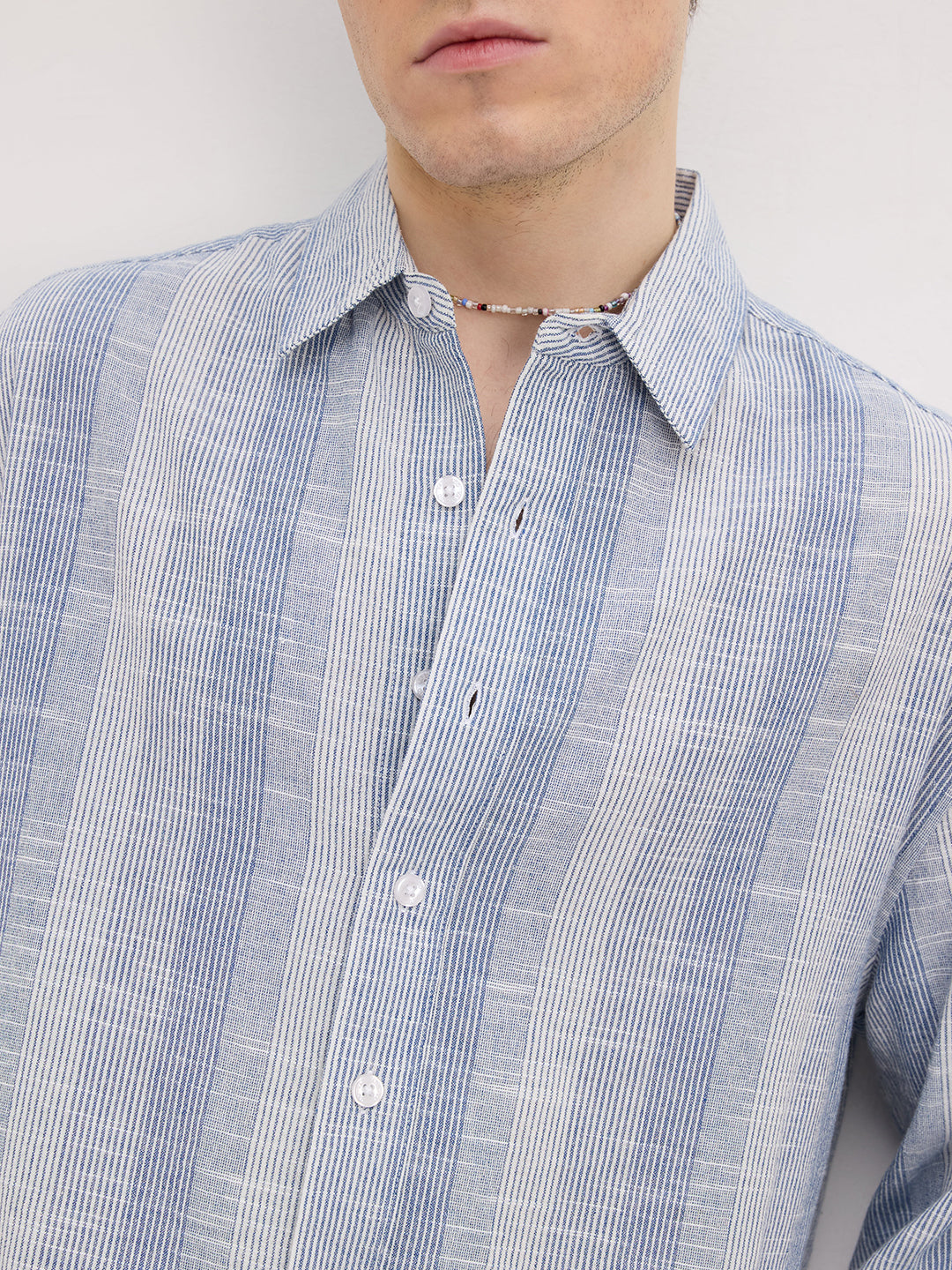 Blue Shadow Striped Boxy Fit Crop Shirt