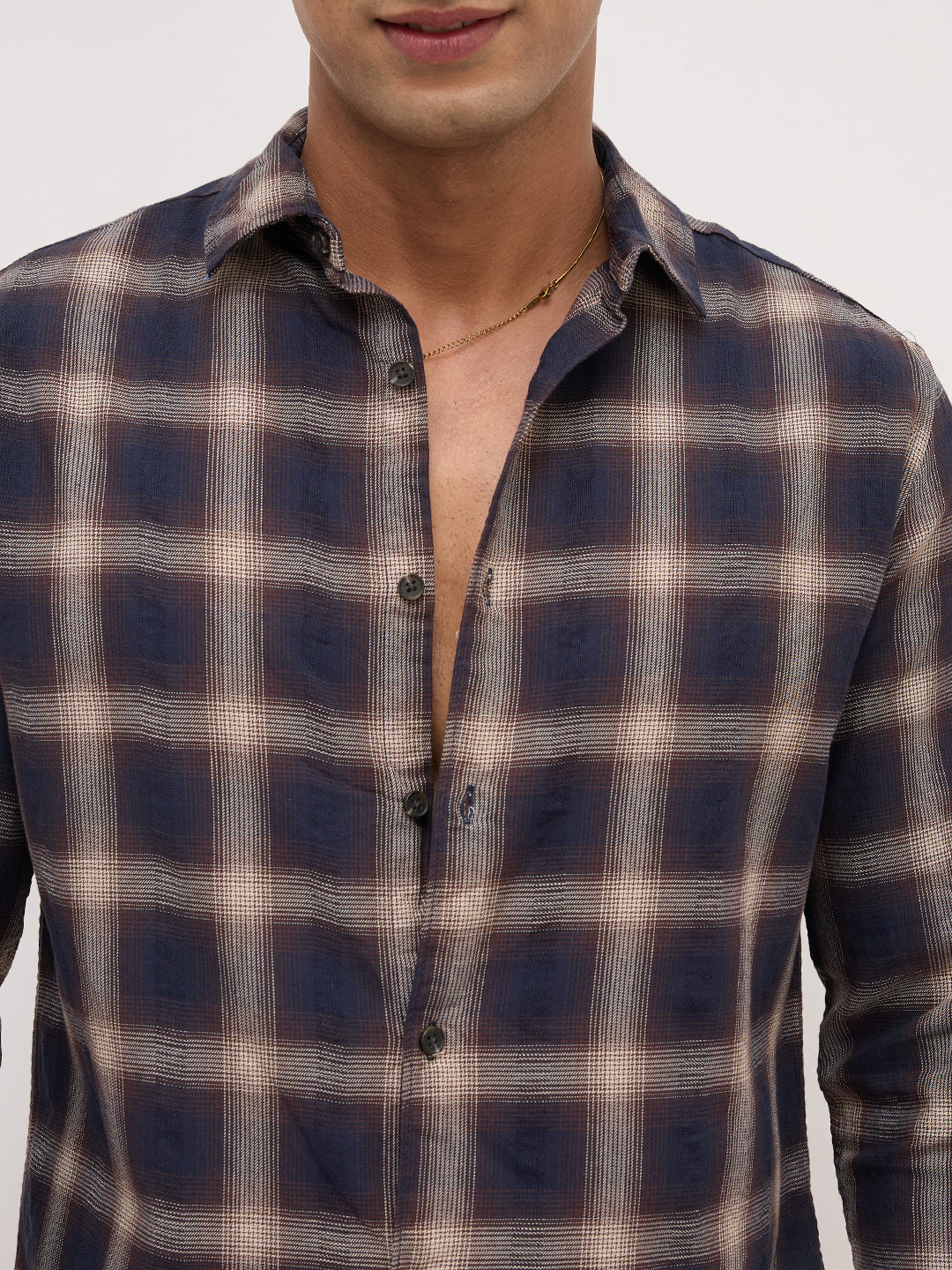 Deep Cocoa  Contrast Windowpane Checks Shirt