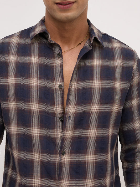 Deep Cocoa  Contrast Windowpane Checks Shirt