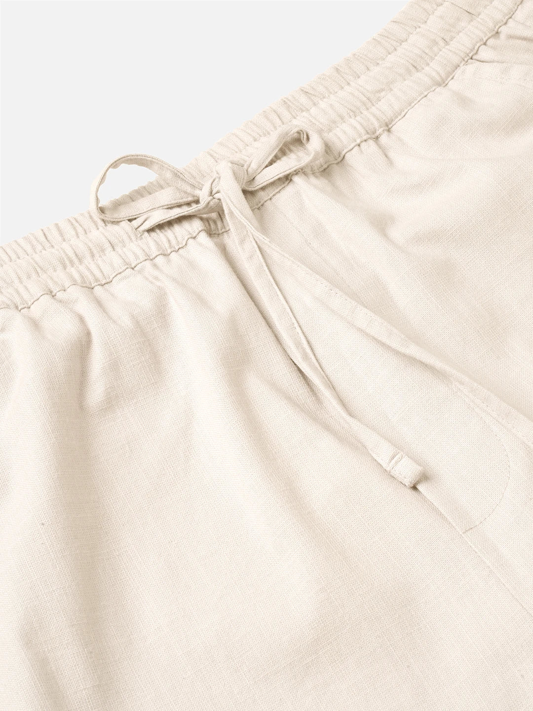 Creamy Beige Slub Weave Straight Fit Trousers