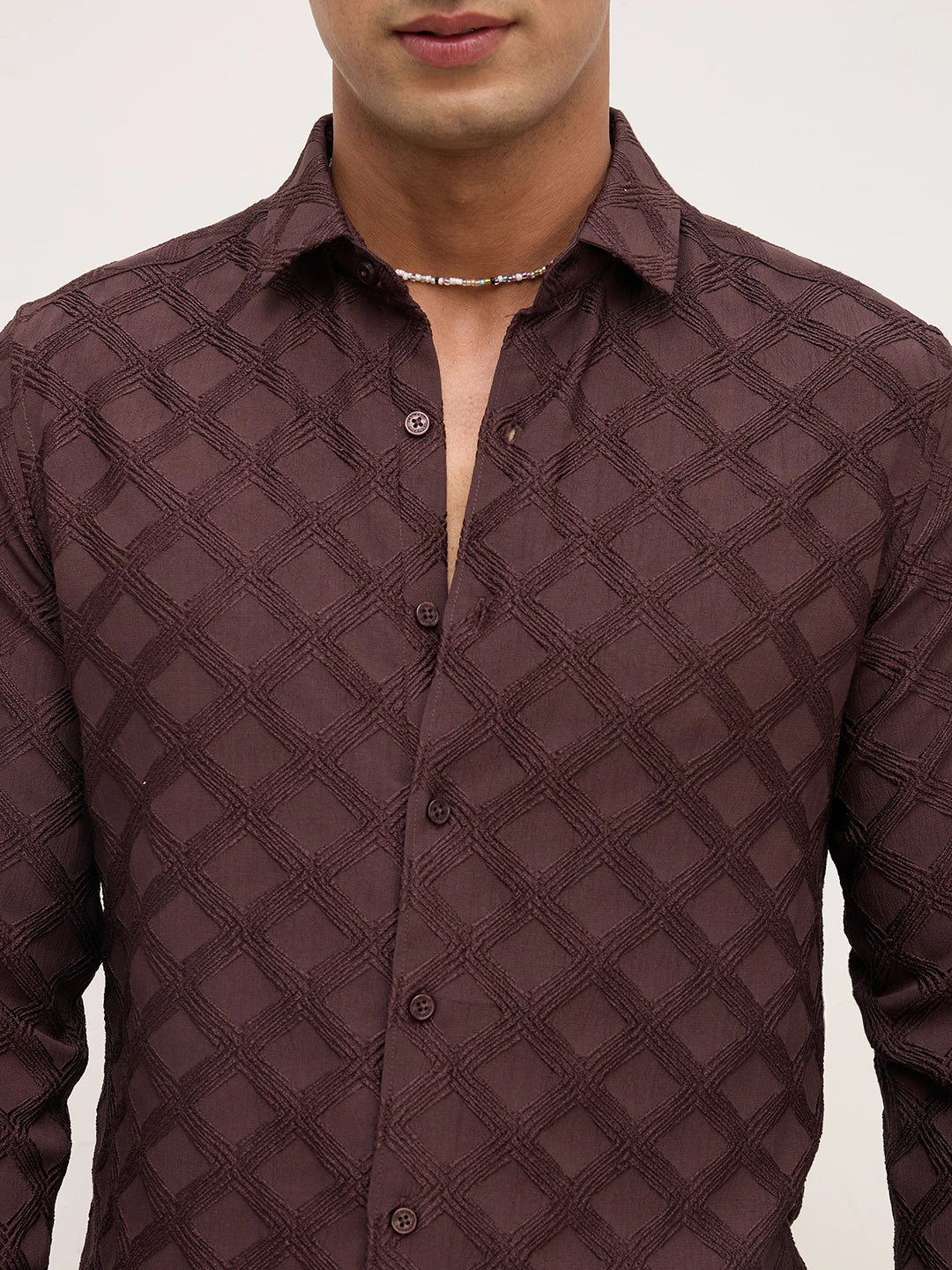 Cocoa Brown Diamond Textured Shirt