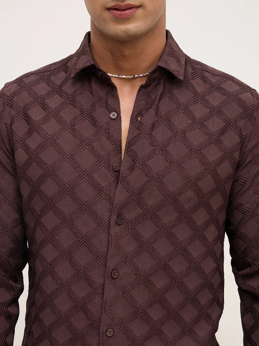 Cocoa Brown Diamond Textured Shirt
