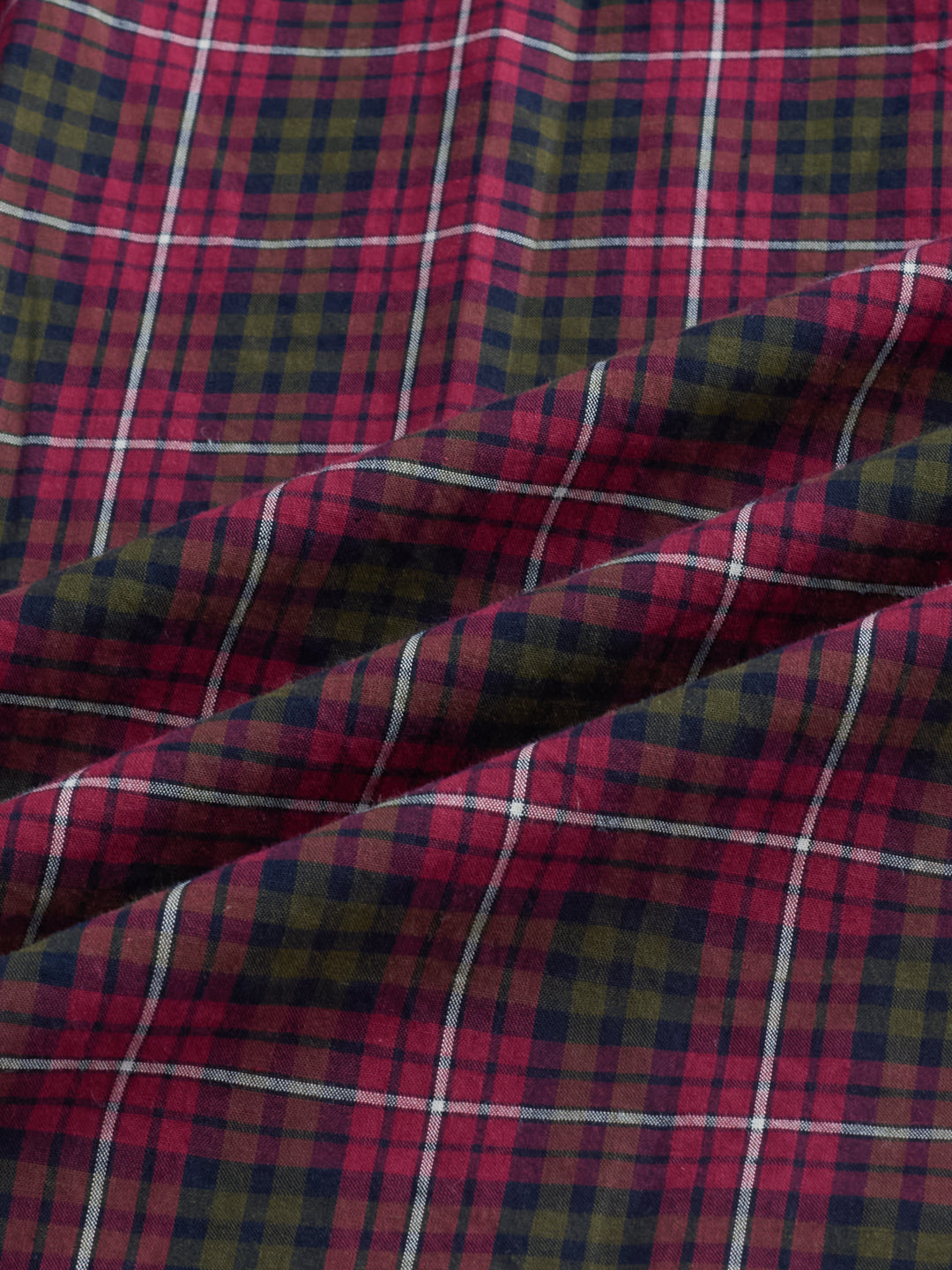 Pink & Olive Plaid Checks Cuffless Oversized Crop Shirt
