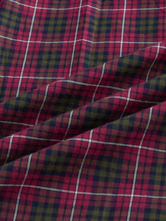 Pink & Olive Plaid Checks Cuffless Oversized Crop Shirt