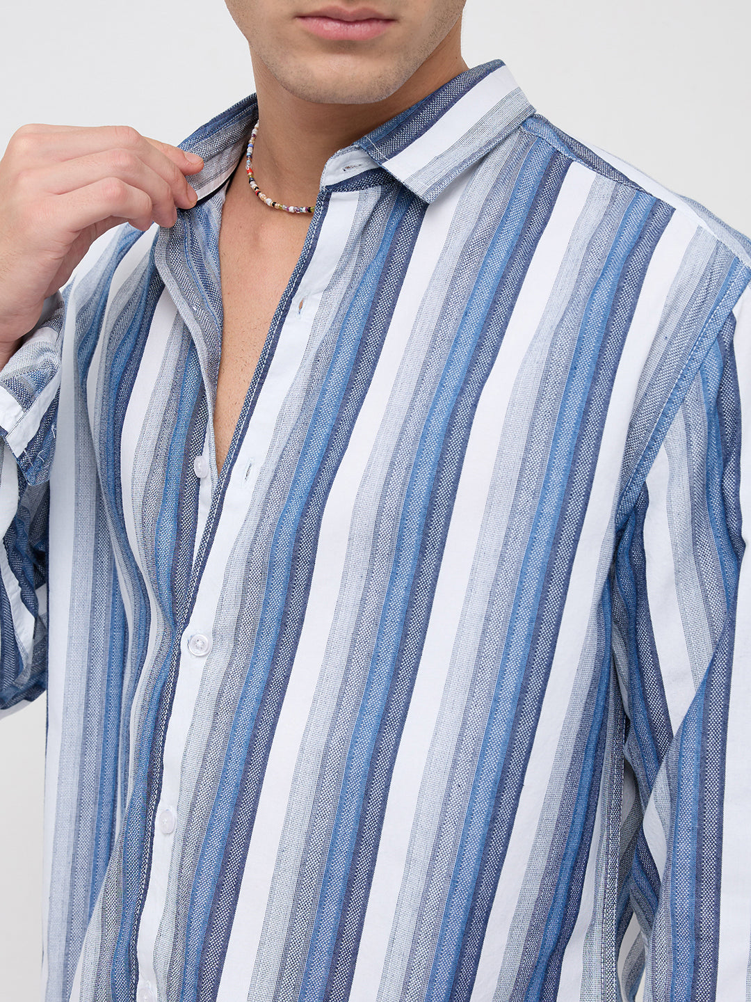 Coastal Denim Vertical Striped Vacation Shirt