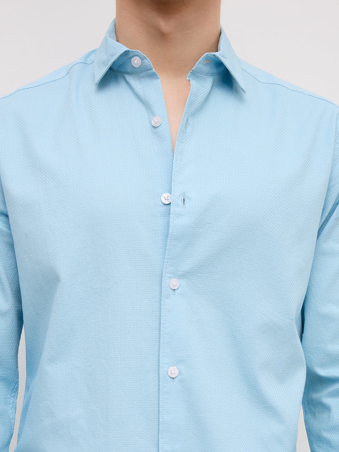 Sky Blue Micro Basket Weave Shirt