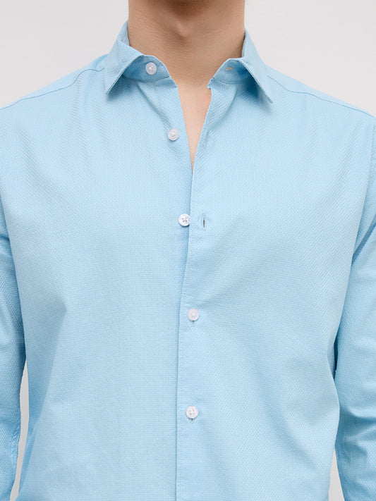 Sky Blue Micro Basket Weave Shirt