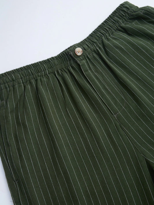 Olive Pinstripe Wide Leg Trousers