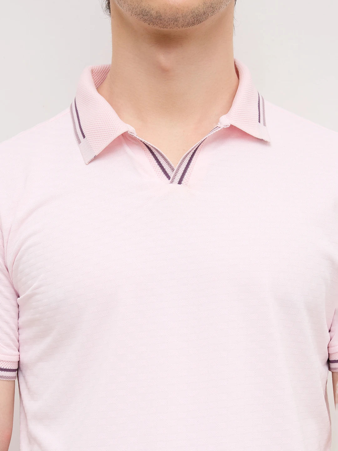 Soft Pink Contrast Knit Collar Tee