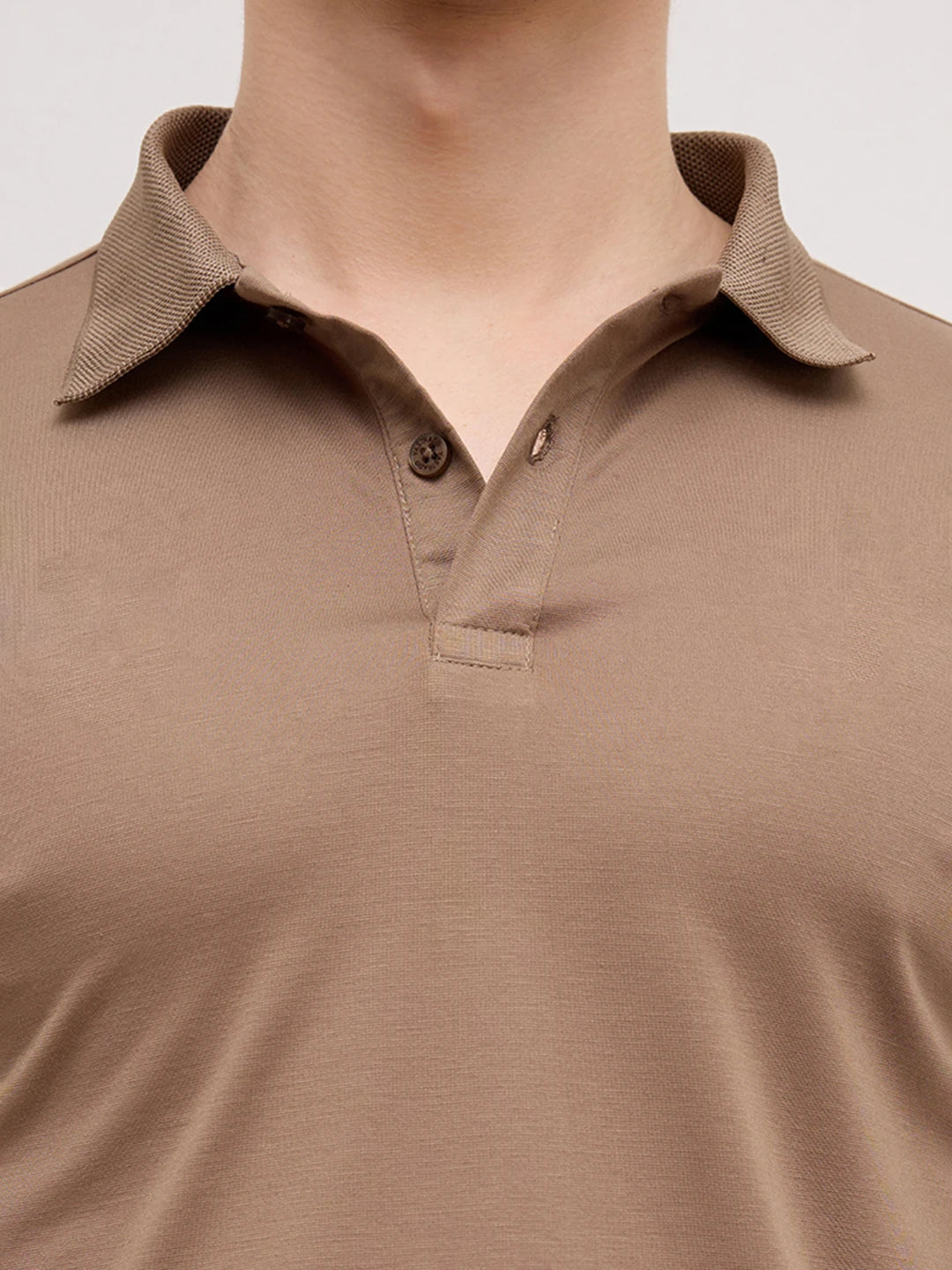Deep Taupe Honecomb Polo Knit T-Shirt