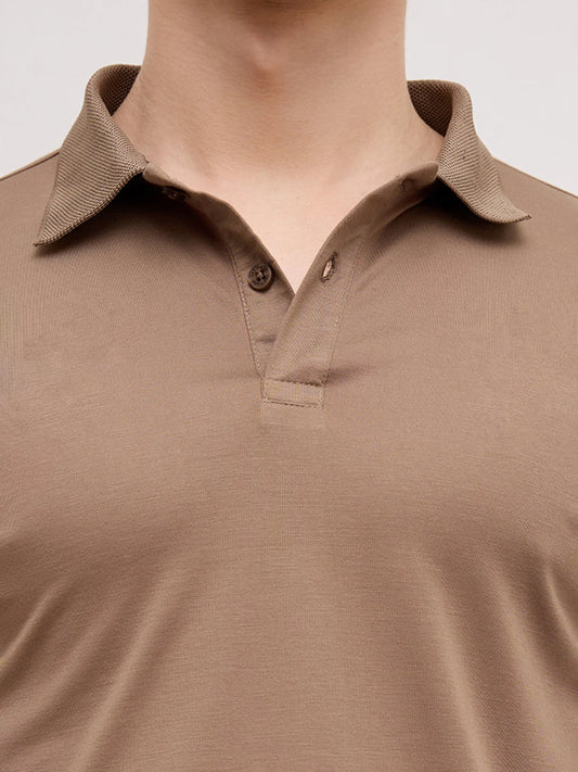 Deep Taupe Honecomb Polo Knit T-Shirt