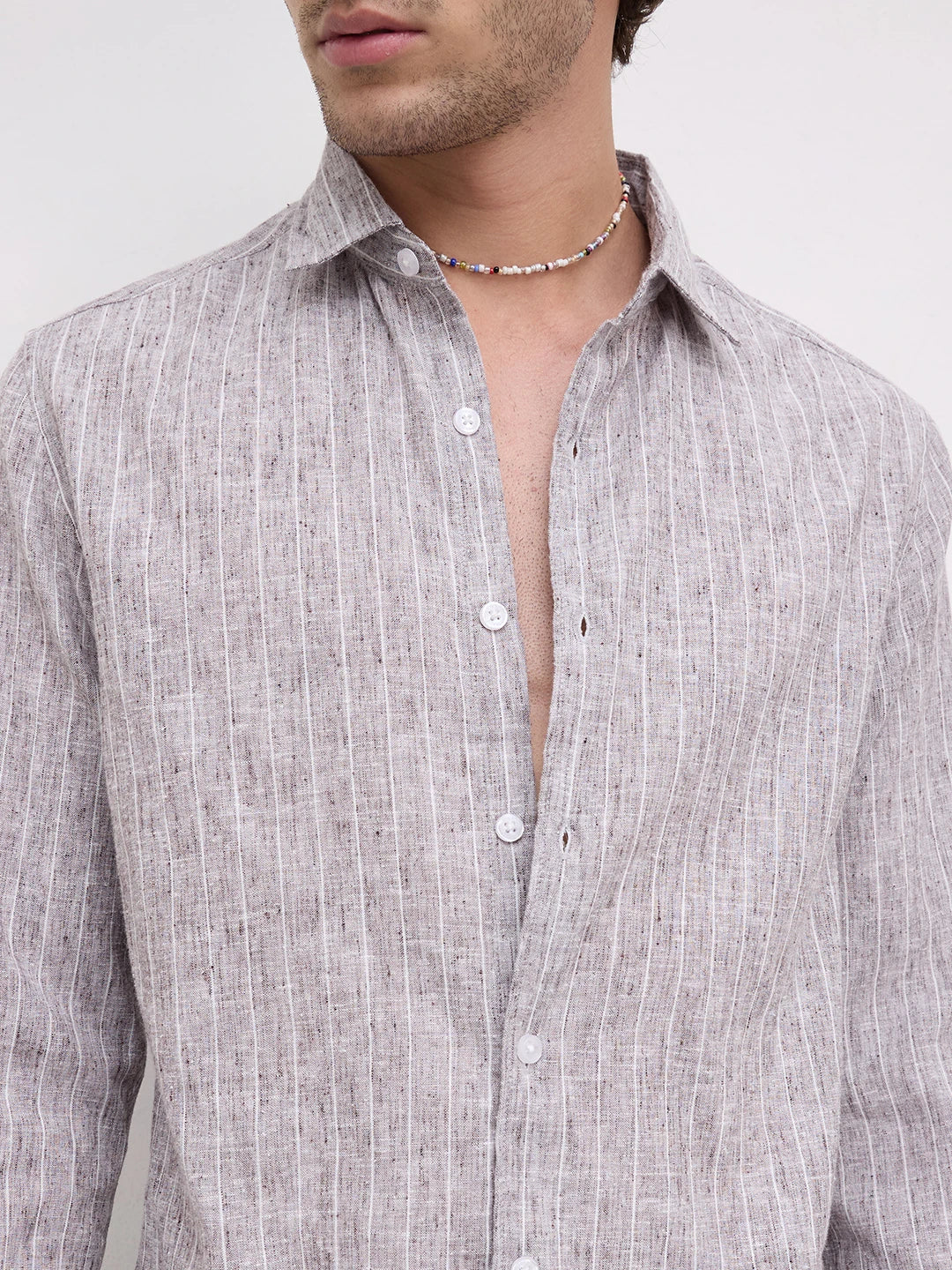 Ash Grey Melange Textured Shirt