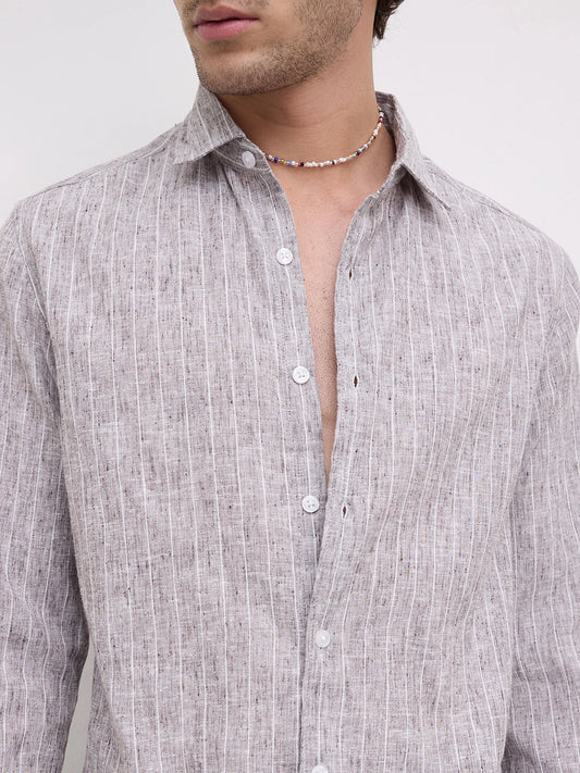 Ash Grey Melange Textured Shirt