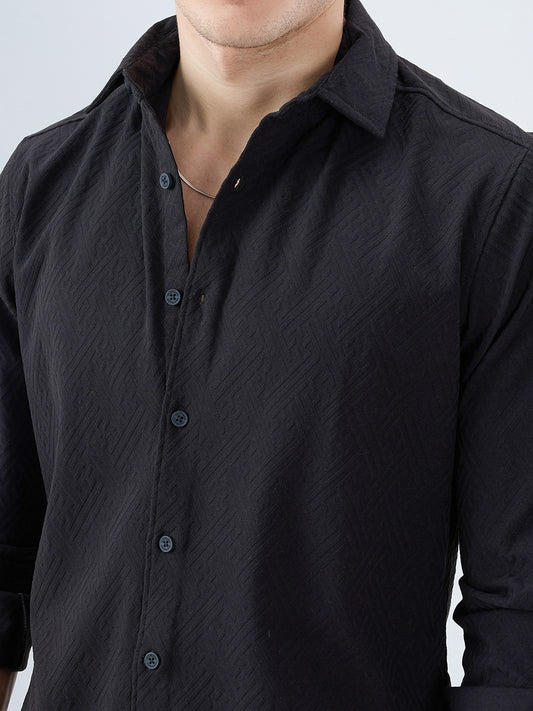 Black Interlock Maze Weave Knitted Shirt
